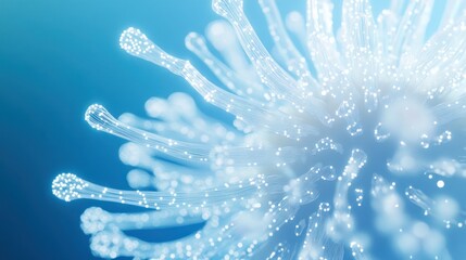 Fototapete - Microscopic view of a virus, showcasing its intricate structure and glowing particles.