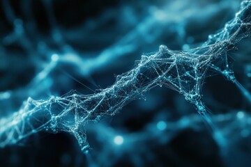 Poster - Abstract blue digital network connection, plexus, data, technology background.