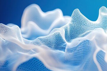 Poster - Abstract blue and white flowing mesh network.