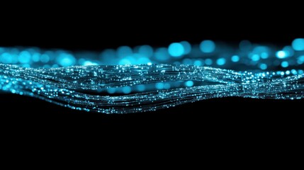 Aufkleber - Abstract blue glowing wave of particles on black background.