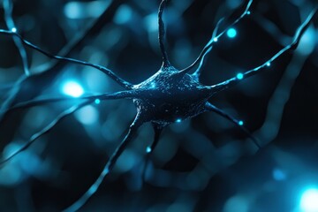 Aufkleber - Microscopic view of a neuron with glowing synapses. (1)