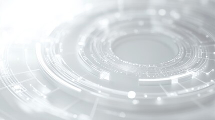 Fototapete - Abstract white circular technology background with glowing lines and dots.