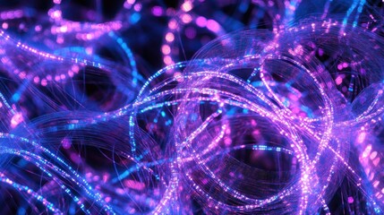 Aufkleber - Abstract glowing pink and blue light trails swirling in dark background.