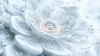 Poster - Close-up of a stylized white flower with intricate, glowing circuitry details.