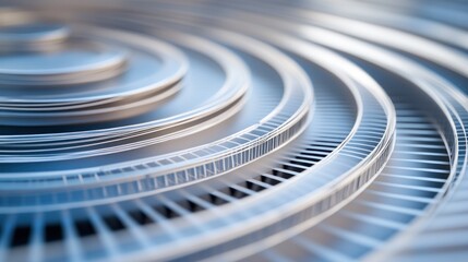 Aufkleber - Abstract metallic spiral structure with concentric circles and radial lines.