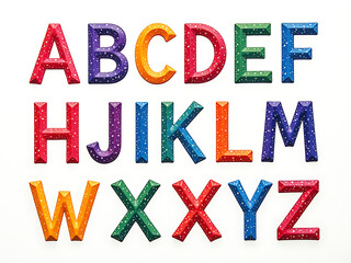 Poster - Textured Alphabet Design Created With Colourful Wax Crayon Strokes On A Crisp White Background, Each Letter Uniquely Shaded. 00003