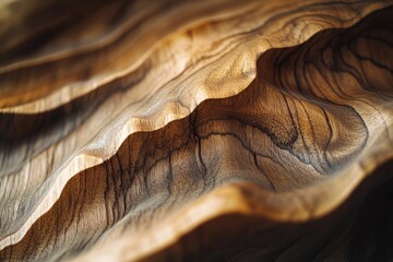 Poster - Close-up of a richly textured, undulating wooden surface with deep grain lines and subtle color variations.