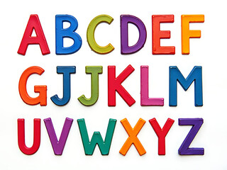 Poster - Textured Alphabet Design Created With Colourful Wax Crayon Strokes On A Crisp White Background, Each Letter Uniquely Shaded. 00002