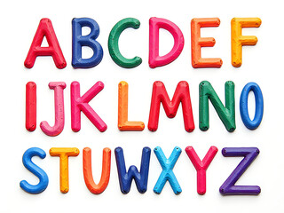 Poster - Textured Alphabet Design Created With Colourful Wax Crayon Strokes On A Crisp White Background, Each Letter Uniquely Shaded. 00001