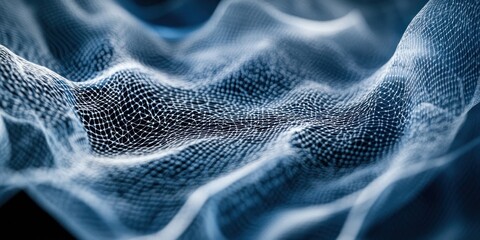 Poster - Abstract blue digital wave mesh network texture background.