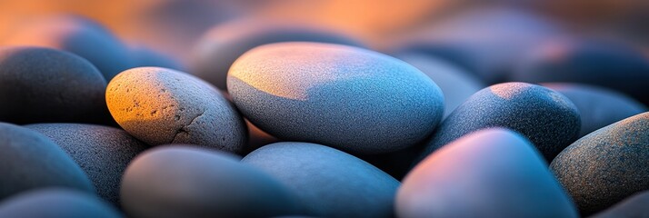 Poster - Close-up of smooth, grey stones illuminated by warm light.
