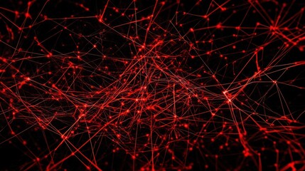 Aufkleber - Abstract red glowing network connections on black background.
