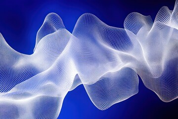 Poster - Abstract white wave flowing on a blue background.