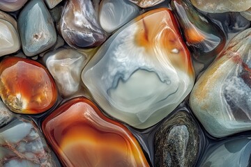 Poster - Polished agate stones, close-up, showing vibrant colors and patterns.