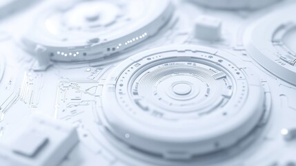 Poster - Abstract white technological background with circular elements and lines.