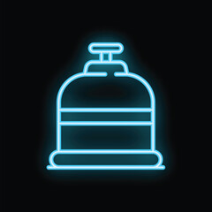 Wall Mural - Glowing neon line camping gas cylinder icon isolated on black background. Vector