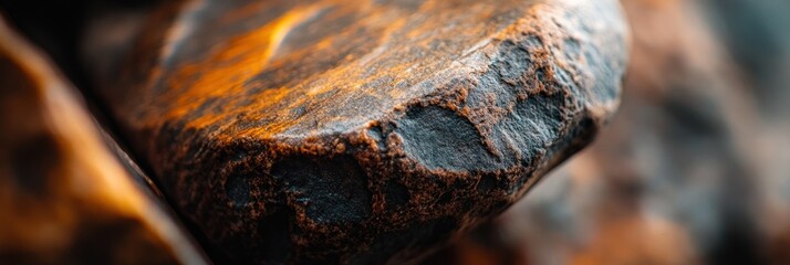 Fototapete - Close-up of a rusty, weathered, dark-brown, textured rock surface with irregular edges and a rough, pitted appearance.
