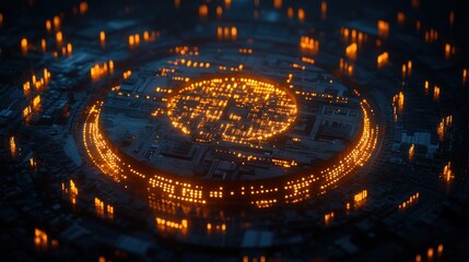 Leinwandbilder - Glowing circular circuit board with intricate details.