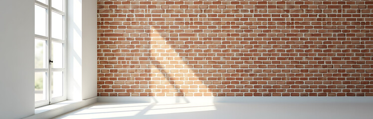 Poster - Sunny White Room Features A Minimalistic Aged Brick Wall With Bright Warm Tones And A Single Sunny Window For Natural Light. 00001