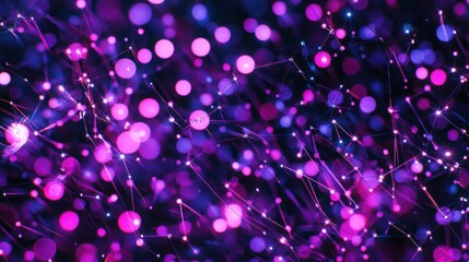 Fototapete - Abstract background with glowing pink and purple particles connected by lines, creating a vibrant and energetic visual.