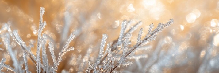 Fototapete - Frost-covered plants with bokeh background. (1)