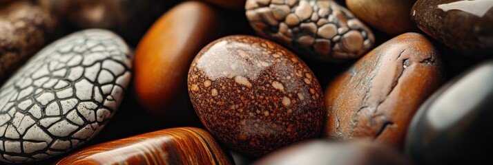 Poster - Close-up of various smooth, polished stones with diverse textures and colors.