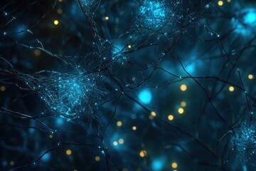 Poster - Microscopic view of glowing neural network connections.