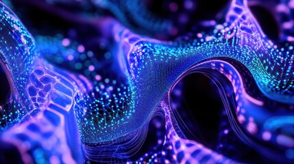 Poster - Abstract glowing purple and blue wave pattern.