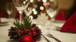 © Aris Suwanmalee - Christmas table setting with festive decor.