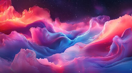 Wall Mural - a beautiful abstract background with colorful waves and stars in the sky