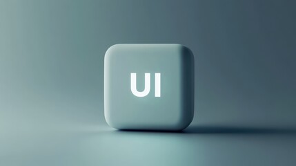 Poster - Modern UI design concept featuring a 3D cube with the text UI on a minimalist grey background showcasing business and technology themes.