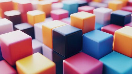 Fototapete - Colorful 3D cubes arranged in a vibrant abstract pattern creating a playful and dynamic visual texture on a white background