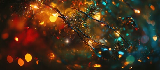 Poster - Enchanting bokeh background of a Christmas tree illuminated with colorful lights creating a festive holiday atmosphere