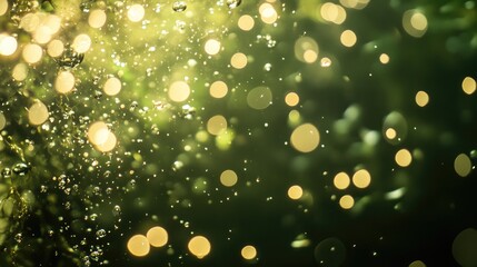 Poster - Underwater bubbles and bokeh illuminated by sunlight creating a sparkling effect in clear green water in Mexico