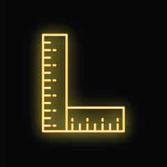 Poster - Glowing neon line carpenter square icon isolated on black background. Vector illustration