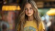 © Aziz - Portrait of a young girl with long blonde hair and blue eyes, wearing a yellow t-shirt.