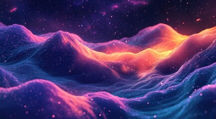 Wall Mural - Colorful background with abstract waves and stars, a space nebula effect, soft glowing colors,