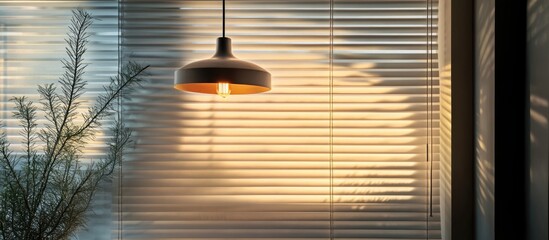 Poster - Elegant room interior with Venetian blinds and soft ceiling lamp light creating a warm atmosphere for home decor inspiration and design ideas