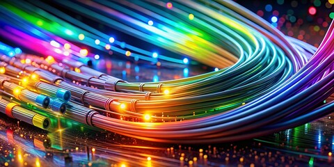 Poster - Rainbow Glowing Data Cables: Futuristic Information Transfer Background