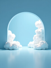 Poster - Soft White Clouds Drift Gently Through A Serene Blue Tunnel, Creating An Abstract Minimal Background For Contemplation And Reflection Always. 00003