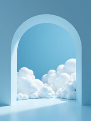 Poster - Soft White Clouds Drift Gently Through A Serene Blue Tunnel, Creating An Abstract Minimal Background For Contemplation And Reflection Always. 00002