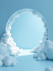 Poster - Soft White Clouds Drift Gently Through A Serene Blue Tunnel, Creating An Abstract Minimal Background For Contemplation And Reflection Always. 00001