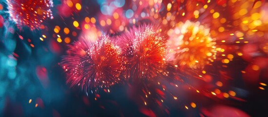 Aufkleber - Colorful Fireworks Display Lighting Up Night Sky in Celebration and Festivity Ø¹Ø¨Ø± Ø­Ø§ÙØ© Ø§Ù„Ø§Ø­ØªÙØ§Ù„