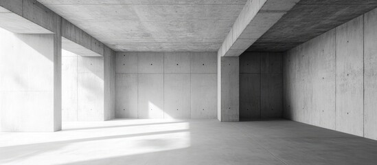 Poster - Empty concrete commercial space ready for renovation featuring interior partitions and ample natural light for customization opportunities