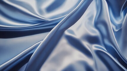 Poster - Elegant blue silk fabric texture with soft folds and gentle draping creating a luxurious and serene background for various design purposes
