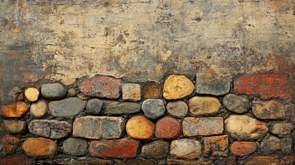 Poster - Textured vintage brick and stone wall background showcasing an abstract architectural design for creative projects and presentations.