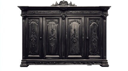 ornate antique cabinet photograph on white background showcasing intricate carvings and vintage design elements