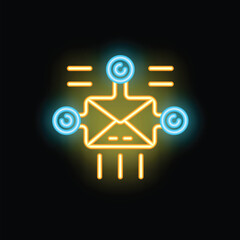 Poster - Neon icon of an email being sent or received with copyright symbols, depicting the concept of intellectual property in email marketing