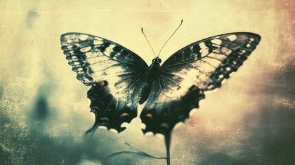Poster - vintage butterfly with blurred cross processed tones in soft light creating a dreamy artistic effect natural beauty concept