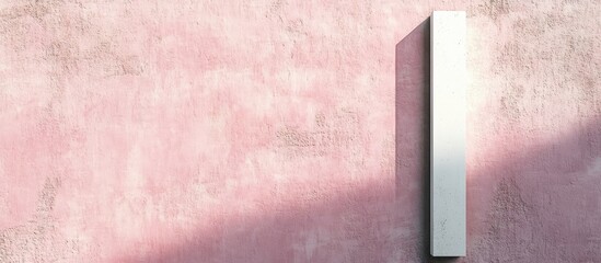 Fototapete - Minimalist vertical white panel on textured pink cement wall highlighting modern design elements and soft color contrasts.
